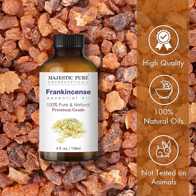 Majestic Pure Frankincense Essential Oil with Glass Dropper - Huge 4 Fl Oz - 100% Pure and Natural Frankincense Oil - Premium Grade Essential Oils for Diffuser, Aromatherapy, Soap and Candle Making-Ruum Studio Home