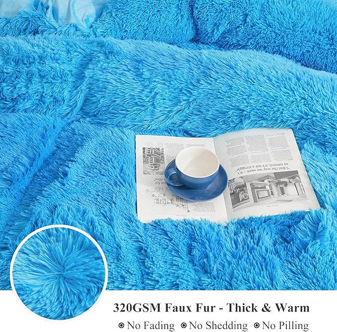 XeGe Luxury Faux Fur Throw, Blue Soft 50x60 Fluffy Blanket, Shaggy Plush Decorative Couch Cute Furry Bed Throw Fuzzy Office Lap Blanket for Bedroom Living Room Sofa Chair, Blue-Ruum Studio Home