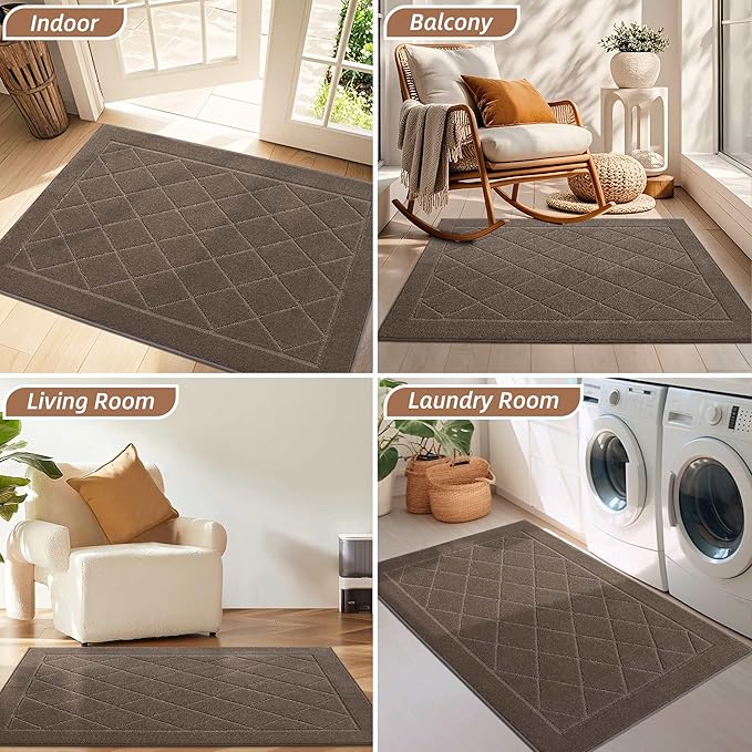BEQHAUSE Dirt Trapper Door Mat 20" x 32", Doormat Non-Slip Entryway Rugs Washable, Dog Door Mat Stain Resistant and Absorbent Welcome Floor Mat for Front Back Door, Muddy Wet Shoes & Paws, Light Brown-Ruum Studio Home