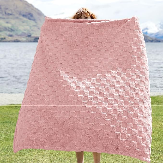 Bedsure GentleSoft Blush Pink Throw Blanket for Couch - Checkered Fleece Blankets Gifts for Women Men Girls, Cute Soft Cozy Throw for Bedroom Home Decor Gifts, 50x60 Inches-Ruum Studio Home