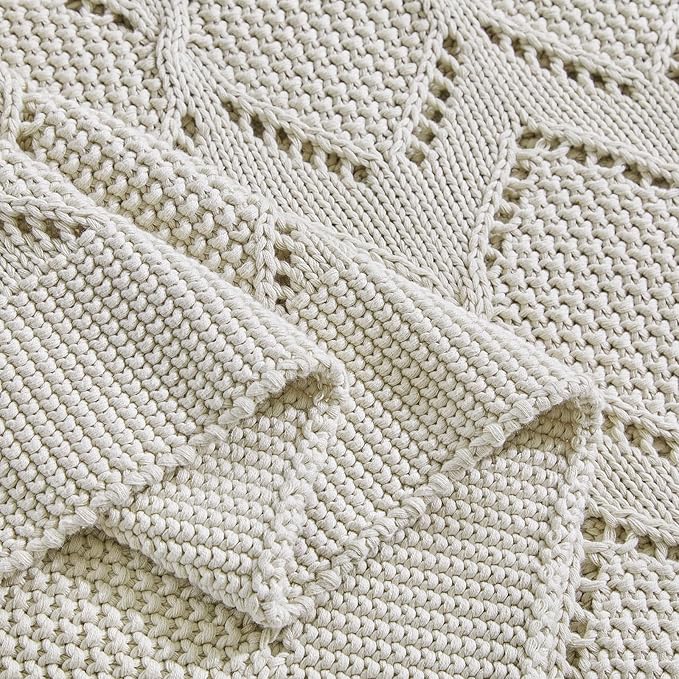 Longhui bedding Chunky Cotton Knit Throw Blanket for Couch, Sofa, Bed, or Chair, Decorative Breathable Fall Cable Knit Blanket 51 x 63 Inches, Beige-Ruum Studio Home