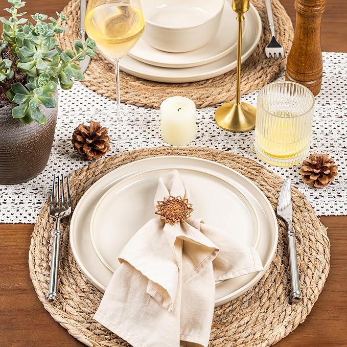 GBHOME Ceramic Dinnerware Sets for 4, 12 Pieces Stoneware Plates and Bowls Sets, Scratch Resistant Dishes, Dishwasher & Microwave Safe, Reactive Glaze-Vanilla color-Ruum Studio Home