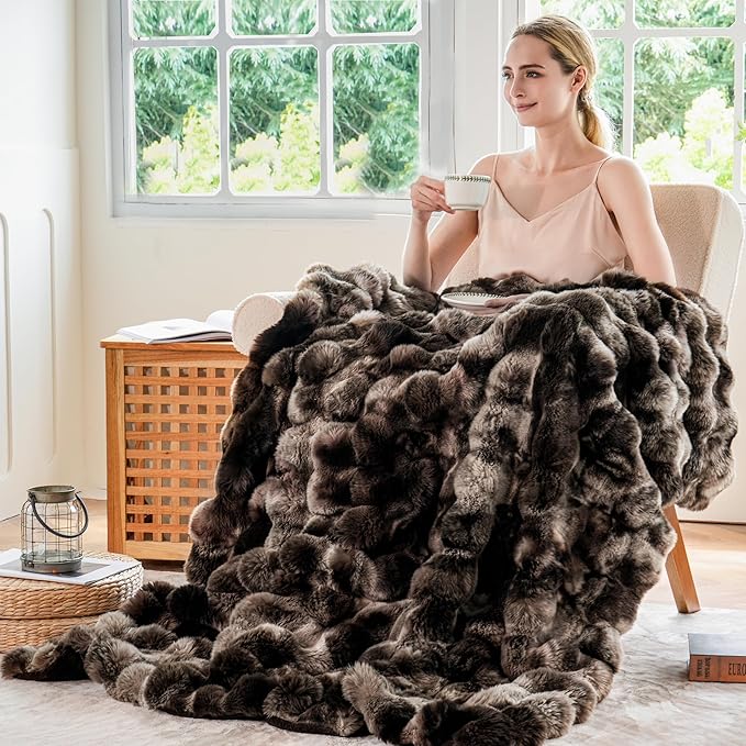 BENVWE Fluffy Faux Fur Throw Blanket for Couch, Soft Plush Thick Cozy Fuzzy Luxury Minky Bubble Blanket for Home Living Room Decor Gift for Women, Tie-dye Coffee, 60" x 80", 1100GSM-Ruum Studio Home