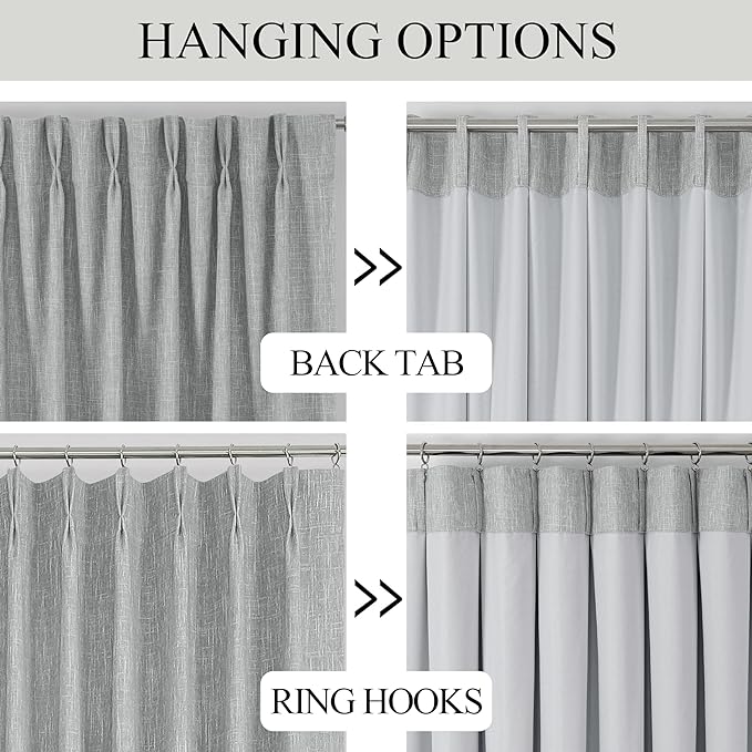 Vision Home Silver Grey Pinch Pleated Full Blackout Curtains Room Darkening Window Curtains 90 inch for Living Room Bedroom Thermal Insulated Pinch Pleat Drapes with Hooks Back Tab 2 Panel 40" Wx90 L-Ruum Studio Home
