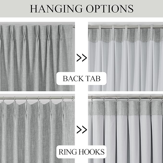Vision Home Silver Grey Pinch Pleated Full Blackout Curtains Room Darkening Window Curtains 108 inch for Living Room Bedroom Thermal Insulated Pinch Pleat Drapes with Hooks Back Tab 2 Panel 40"Wx108"L-Ruum Studio Home