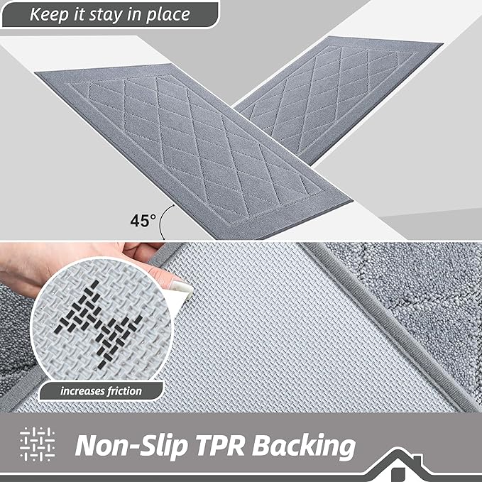 BEQHAUSE Dirt Trapper Door Mat 32" x 48", Doormat Non-Slip Entryway Rugs Washable, Dog Door Mat Stain Resistant and Absorbent Welcome Floor Mat for Front Back Door, Muddy Wet Shoes & Paws, Grey-Ruum Studio Home