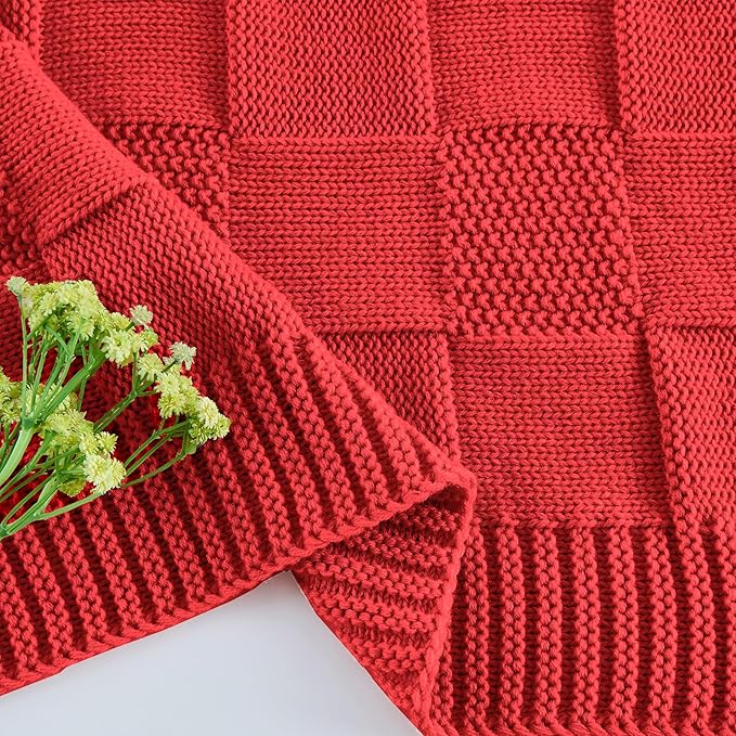 CozeCube Knit Throw Blanket,Christmas Red Checkered Bedroom Blanket for Couch,Soft Cozy Warm Knitted Blanket for Bed Sofa Living Room,Decorative Spring Fall Throw Blanket 50"X60",Christmas Red-Ruum Studio Home