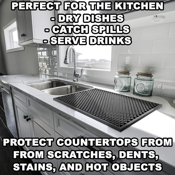 Silicone Drip Mat - 1/2 Inch Thick, Heat-Resistant and Food Safe - Counter Top, Coffee Bar or Restaurant - Drying Mat for Glasses - 18x12 Inches-Ruum Studio Home