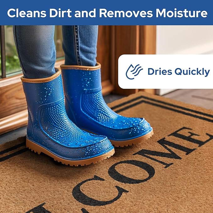 Barnyard Designs Natural Coco Coir Heavy Duty Backing Doormat - Large Cute Non-Slip Front Door Welcome Mat for Outside Entrance or Porch Entry, Brown (30x48, Welcome)-Ruum Studio Home