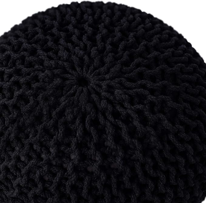 BIRDROCK HOME Round Pouf Ottoman | Cotton Braided Foot Stool with Bean Bag Filling | Boho Foot Rest for Living Room & Bedroom | Compact & Comfortable Seating, Lightweight & Soft | Black-Ruum Studio Home