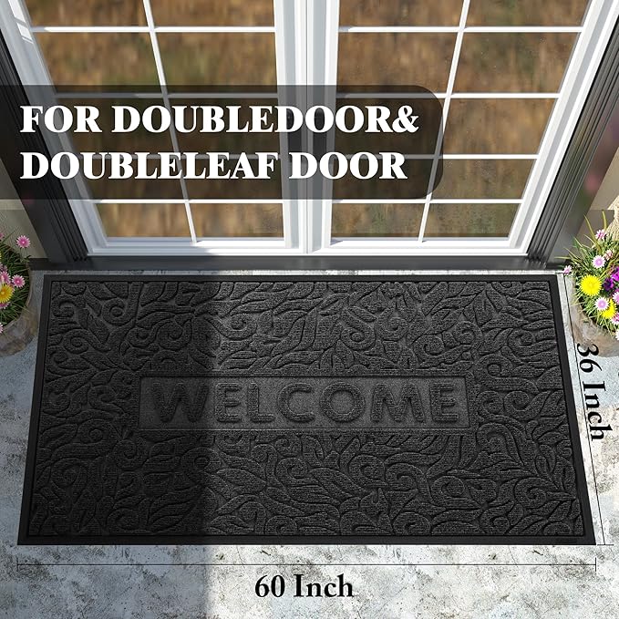 Yimobra Welcome Matt Outdoor, 60x36, Waterproof All-Season Front Door Mat, All-Weather Doormat, Sturdy Natural Rubber, Fade Resistant, Low Profile, Easy Clean Patio Porch Entryway Mat, Black-Ruum Studio Home