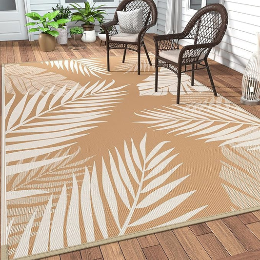 GENIMO Outdoor Rug 6' x 9' Waterproof for Patios Clearance, Reversible Outdoor Plastic Straw Camping Rug Carpet, Large Area Rugs Mats for RV, Camper, Deck, Balcony, Porch, Beach, Picnic, Brown&Beige-Ruum Studio Home