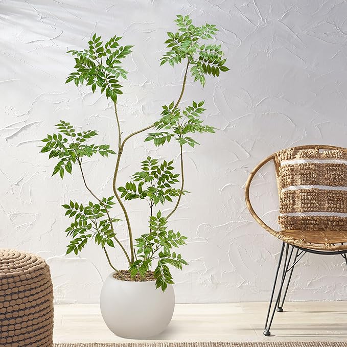 Artificial Mahonia Fortunei Tree 6ft,Tall Fake Plant Artificial Sumac Tree, Faux Plants Indoor Fake Plants Decor with Pots for Home Office Bathroom Bedroom Living Room Decorations Housewarming-Ruum Studio Home