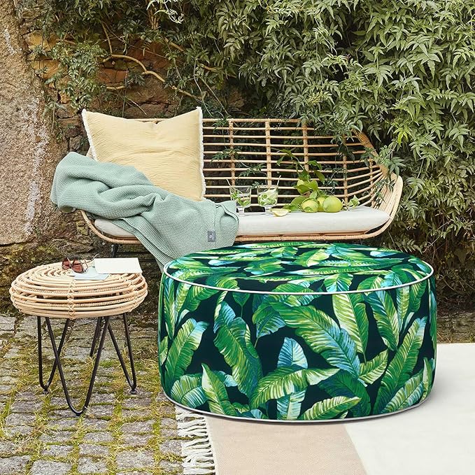 LVTXIII Inflatable Stool Ottoman Footrest with Handle, All Weather Footrest Seat, Indoor or Outdoor Pouf for Home Patio Garden and Camping Use, D31 xH14, Large Round, Hanalei Lagoon-Ruum Studio Home