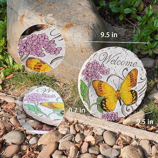 Garden Décor Stepping Stones Outdoor - Resin Butterfly Decorative Stone Bright Color Memories Pavers Outdoor for Garden Yard 9.5 * 9.5 * 0.5 Inch LC Lcdecohome-Ruum Studio Home