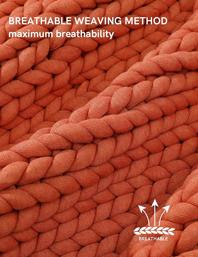 YnM Chunky Throw Blanket, Medium-Weight, Hand Knitted, Skin Friendly, Ventilated and Breathable, Machine Washable, Home Décor Piece for Couch, Sofa and Bed (Exotic Orange, 50x70 Inch)-Ruum Studio Home