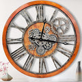 The B-Style Large Wall Clock 36 inch Moving Gear Wall Clock Oversized Vintage Farmhouse Wall Clocks for Living Room Decor Rustic Industrial Wood Clock (Brown and Bronze)-Ruum Studio Home