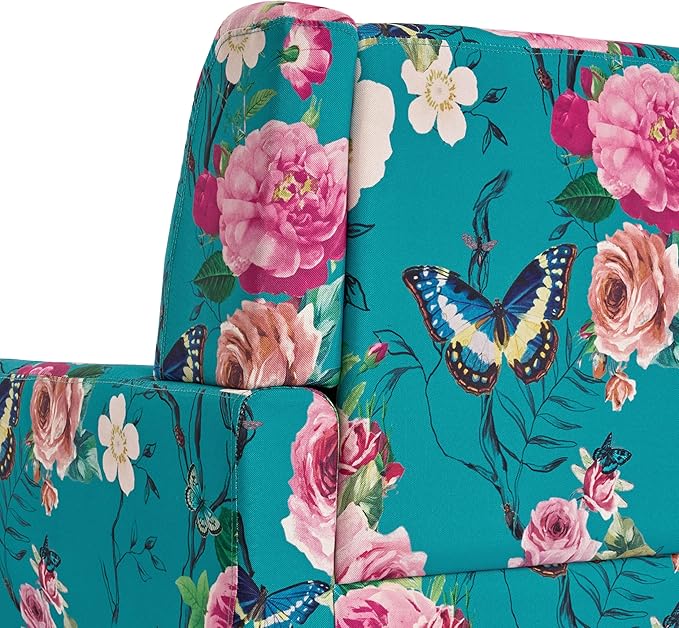 UIXE Floral Accent Chair, Modern Upholstered Armchair in Fabric for Living Room, Comfy Club Arm Chairs Single Sofa Button Tufted Bedroom Reading Seat - Pattern Blue, Set of 1-Ruum Studio Home