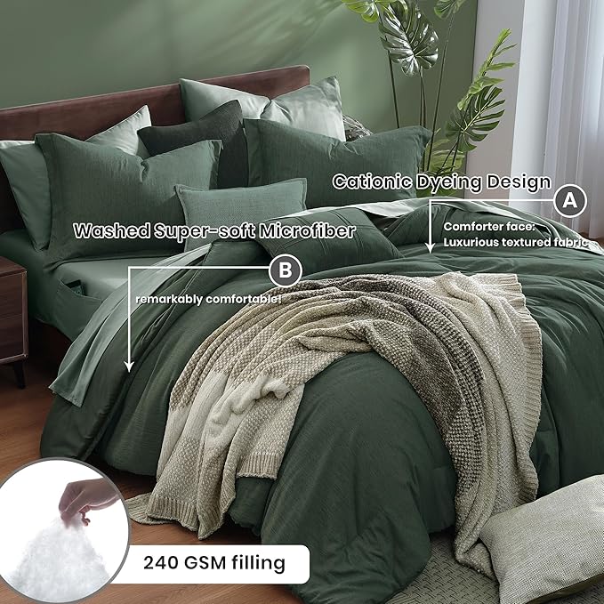 Monbix Full Size Comforter Set, Deep Forest Bedding Comforter for Full Size Bed Set Reversible, Bedding Sets Full 7 Pieces, Cationic Dyeing Bed in a Bag with Comforter, Sheets, Pillowcases & Shams-Ruum Studio Home