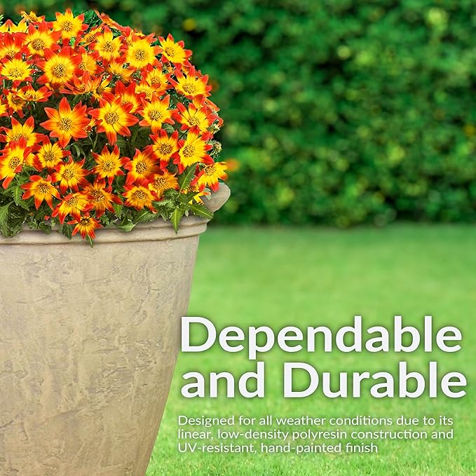 Sunnydaze 24-Inch Anjelica Large Plastic Pot for Plants - Outdoor Polyresin Round Planter with Drillable Drainage Holes - Beige - 4pk-Ruum Studio Home
