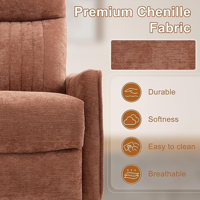 Manual Swivel Rocker Recliner Chair for Adults, Overstuffed Reclining Glider Chair for Nursing with Vibration Massage & Heat, Living Room Rocking Recliner 2-Stage backrest, Chenille Fabric Orange-Ruum Studio Home