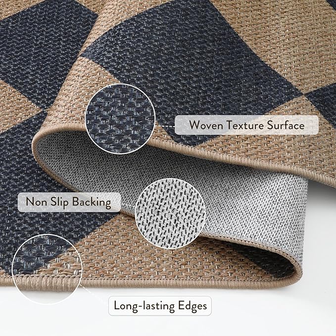 Lahome Checkered Easy Jute Entryway Rug, 3x5 Washable Area Rugs for Living Room Outdoor Patio, Non Slip Blue Indoor Door Mat Checkerboard Throw Carpet for Entry Front Door Guestroom Deck-Ruum Studio Home