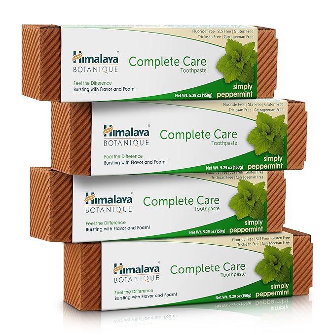 Himalaya Botanique Complete Care Toothpaste, Herbal, Peppermint Flavor, Fights Plaque, Freshens Breath, Fluoride Free, No Artificial Flavors, SLS Free, Cruelty Free, Foaming, 5.29 Oz, 4 Pack…-Ruum Studio Home