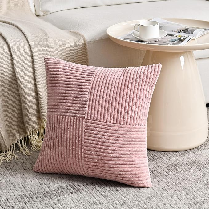 Fancy Homi 2 Packs Blush Pink Decorative Throw Pillow Covers 20x20 Inch for Living Room Couch Bed, Rustic Farmhouse Boho Home Decor, Soft Corss Corduroy Patchwork Accent Square Cushion Case 50x50 cm-Ruum Studio Home