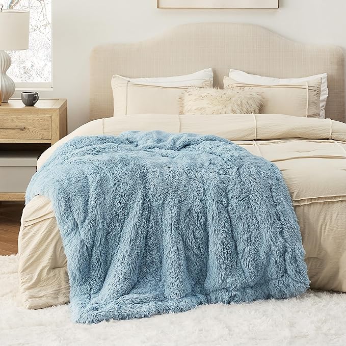Bedsure GentleSoft Fuzzy Sherpa Faux Fur Blue Twin Blanket Cozy Gifts for Women Men, Soft Fleece Plush Warm Minky Thick Blanket Twin Size for Bed, Couch, Room Decor Dorm Essentials Blue Gifts, 60x80-Ruum Studio Home