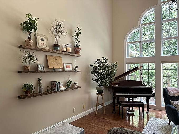 joelsantiques 72 Inch Wooden Floating Shelves for Wall - 72x6x2 in - Made of Natural Wood - Long Heavy Duty Rustic Wall Shelves for Bedroom - Perfect for Living Room, Kitchen - Medium Brown-Ruum Studio Home