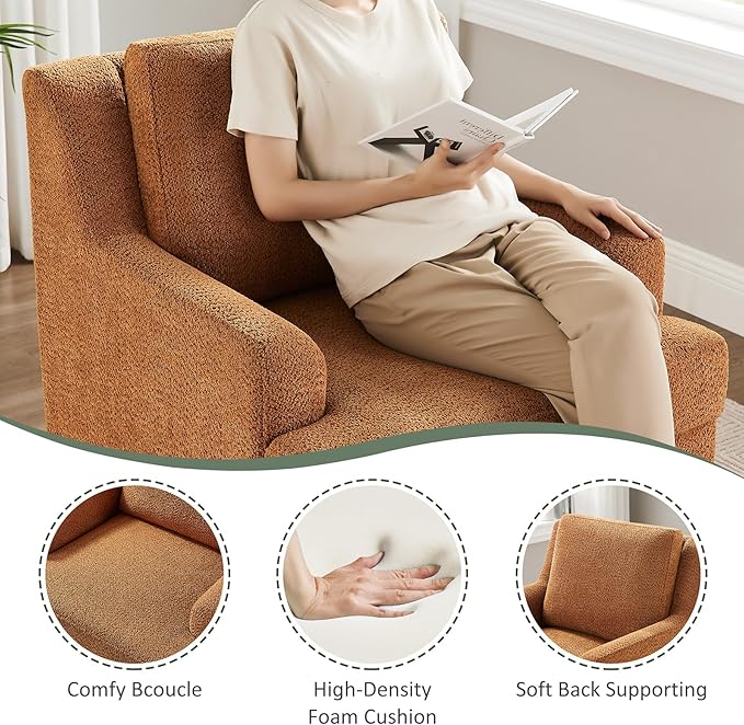 Oversized Accent Chair, Modern Boucle Armchair with Wood Legs, Modern Reading Chair with Thick Cushion, Comfy Chairs for Living Rooms, Bedrooms, Reading nooks and Apartments-Ruum Studio Home