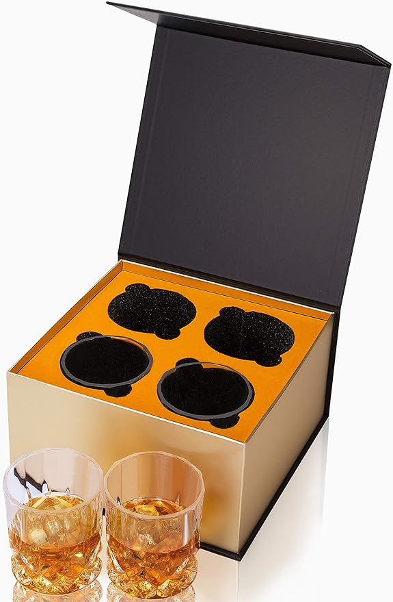 KANARS Old Fashioned Whiskey Glasses with Luxury Box - 10 Oz Rocks Barware For Scotch, Bourbon, Liquor and Cocktail Drinks - Set of 4 - Men Gift-Ruum Studio Home