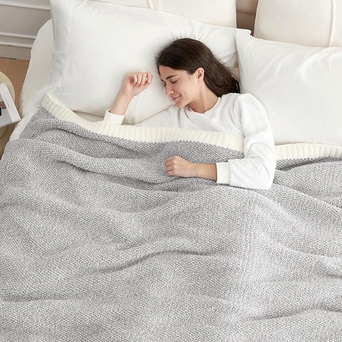 Snuggle Sac Oversized Grey Throw Blankets Twin Size,Super Soft Warm Blankets Cozy Knit Fuzzy Throw Blankets for Sofa, Bed, Heather Grey, 60x80 inches-Ruum Studio Home