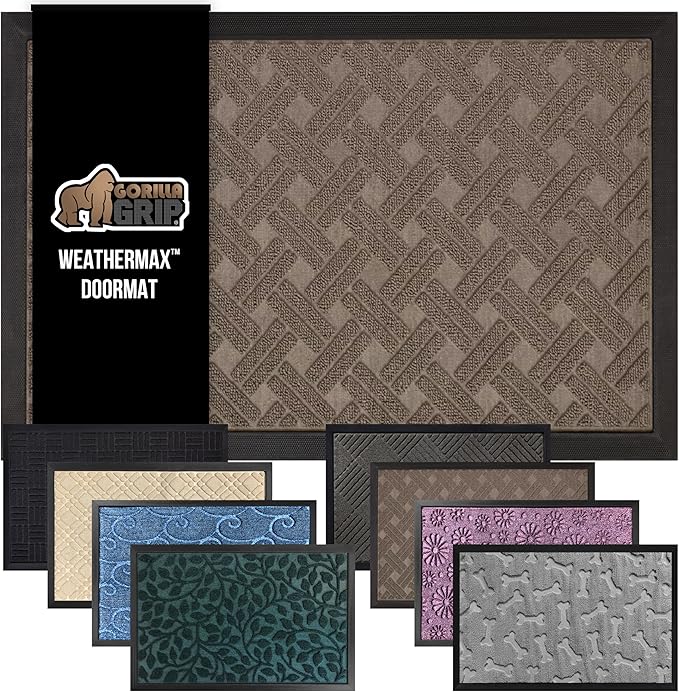GORILLA GRIP 100% Waterproof All-Season WeatherMax Doormat 35x23, US Designed Natural Rubber, Stain and Fade Resistant, Low Profile Indoor Outdoor Door Mats, Easy Clean Patio Mat, Taupe Basket Weave-Ruum Studio Home