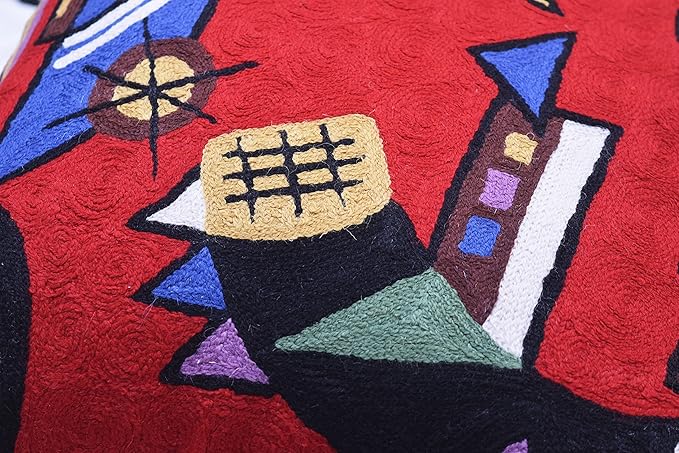 Kandinsky Red Abstract Pillow Cover Gegen Modern Pillowcase Scarlet Reds Abstract Chair Cushion Contemporary Pillow Farmhouse Pillows Couch Handembroidered Wool Size 18x18-Ruum Studio Home