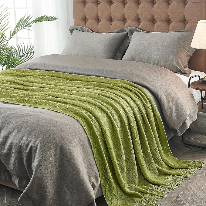 inhand Knitted Throw Blanket for Couch and Bed, Soft Living Room Home Decor Knitted Blanket with Tassel, Outdoor Lightweight Breathable Summer Blanket, Farmhouse Warm Woven Decorative, 50"x60"-Ruum Studio Home