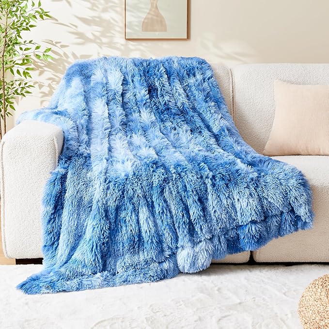 GONAAP Fuzzy Faux Fur Throw Blanket Twin Size Indigo Super Soft Cozy Plush Fuzzy Shaggy Blanket for Couch Sofa Bed (Indigo, Twin(60"x80"))-Ruum Studio Home