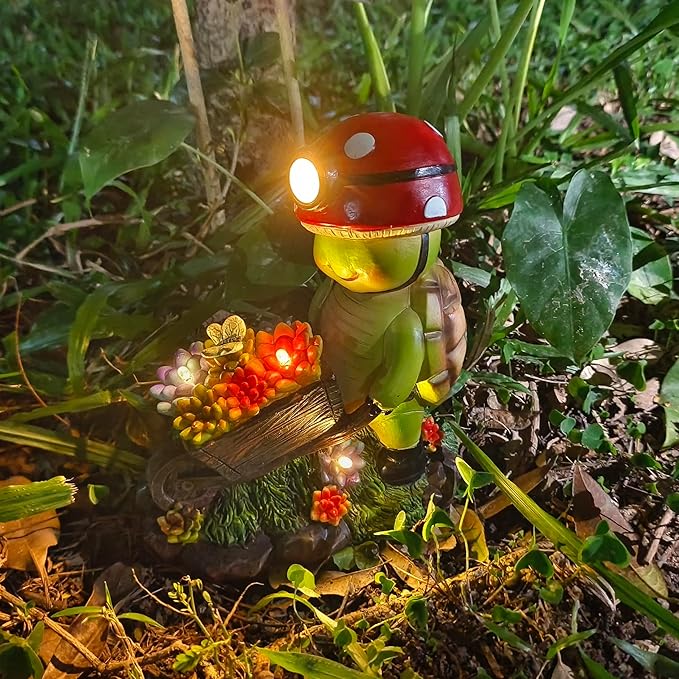 SunGlee Solar Light Turtle Outdoor Garden, Turtle Solar Light for Outdoors Yard Patio Decor 4 LED Sun Powered Outsides Turtles Decor Light Up Garden Statue Gardening Gift for Women Mother Decoration-Ruum Studio Home