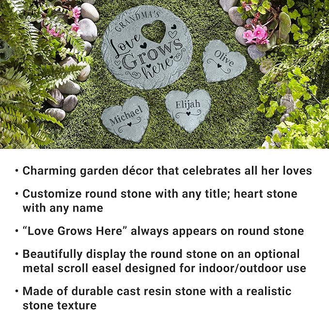 Let's Make Memories Personalized Garden Stone - Resin - Custom Garden Décor - Love Grows Here Round Stone with Heart Cutout - for Dad - for Father's Day-Ruum Studio Home