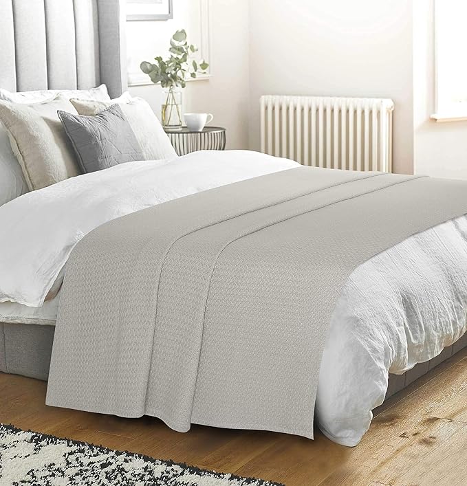 BELIZZI HOME 100% Cotton Bed Blanket, Breathable Bed Blanket Full Queen Size, Cotton Thermal Blankets Full Queen, Perfect for Layering Any Bed for All Season, Light Grey-Ruum Studio Home
