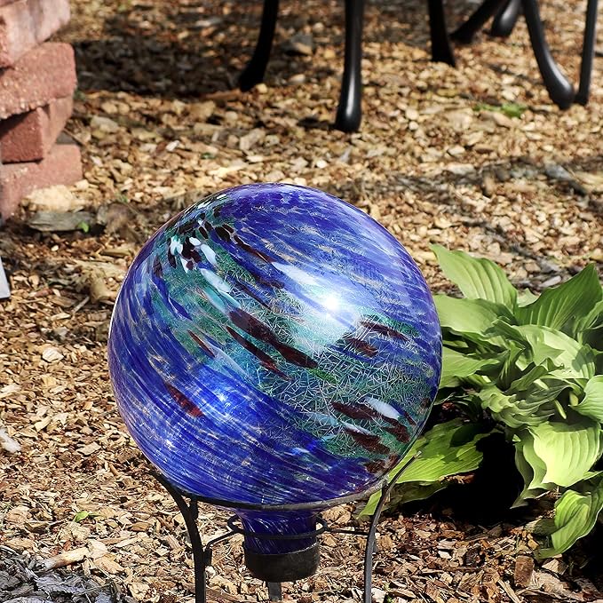 Sunnydaze 10-Inch Gazing Ball for Garden - Glass Gazing Globe for Outside - Garden Orb Yard Decor - Northern Lights - Set of 2-Ruum Studio Home