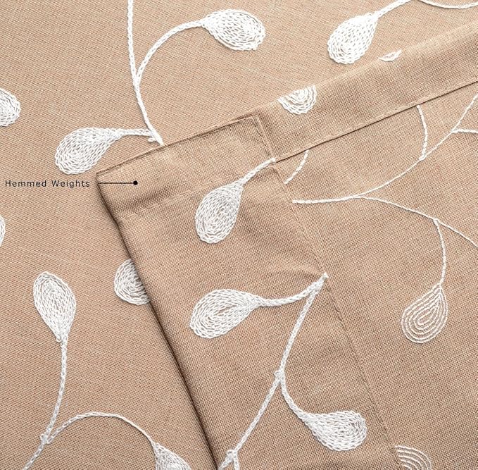 MIUCO Floral Embroidered Semi Sheer Curtains Faux Linen Grommet Curtains for Living Room 52 x 84 Inch 2 Panels Set, Taupe-Ruum Studio Home