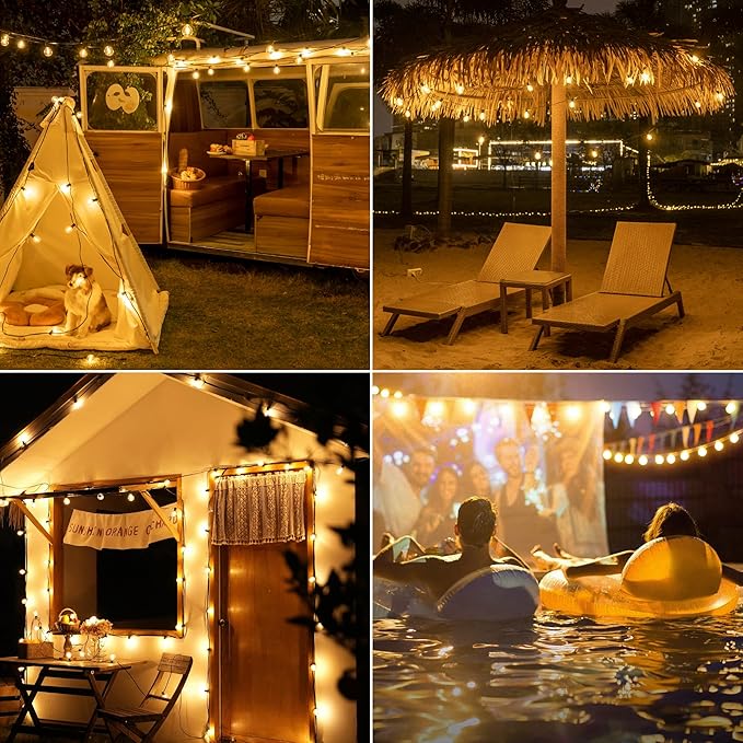 Outdoor Lights with Remote Dimmer, 50 + 3 Spare G40 LED Bulbs Plug in Connectable Patio Light, Waterproof Hanging Lights for Backyard Indoor Camping Balcony Yard Deck Decor (100 FT)