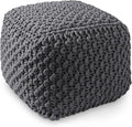 Casafield Square Pouf Ottoman, Dark Gray 18.5" W x 18.5" D x 14.5" H Cotton Knit Foot Stool - Boho Floor Pouffe for Living Room, Bedroom, Home Office-Ruum Studio Home