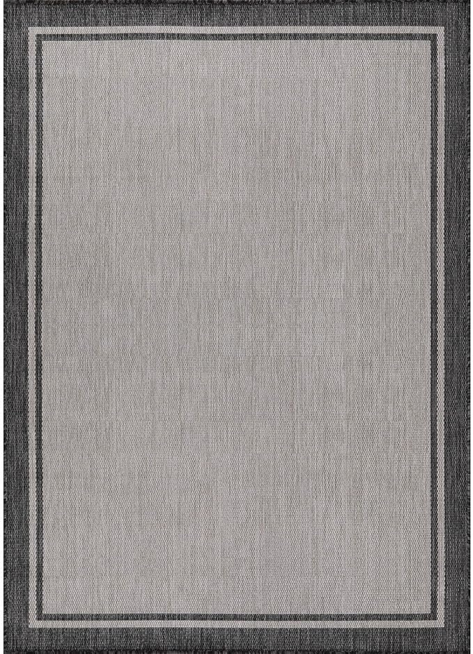 CAMILSON Indoor Outdoor Rug, 5x7 Bordered Gray Modern Area Rugs for Indoor and Outdoor Patios, Kitchen and Hallway Mats, Washable Porch Deck Outside Carpet (Bordered Grey, 5 x 7)-Ruum Studio Home
