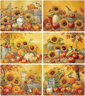 Fall Placemats Set of 6 Thanksgiving Pumpkin Plastic Table Mats Farmhouse Rustic Fall Autumn Place Mats Washable Vinyl Rustic Holiday Table Decoration for Indoor Outdoor Party Kitchen Dining-Ruum Studio Home