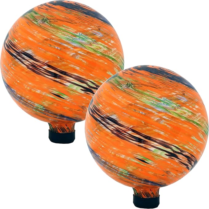 Sunnydaze 10-Inch Gazing Ball for Garden - Glass Gazing Globe for Outside - Garden Orb Yard Decor - Sunset Sky - Set of 2-Ruum Studio Home