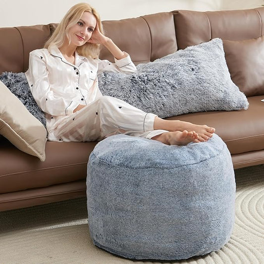 Round Pouf Ottoman Foot Rest Plush Ottoman Footstools for The Living Room Ottomans Stuffed Full of Foam Blocks 26 * 18" Large Foot Stool Dark Grey Footrests Hassocks and Ottomans Set-Ruum Studio Home