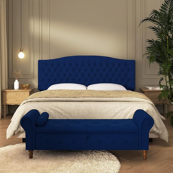 Velvet Upholstered Headboard King/Cal King Size Latest Model Wall Mount, Bed Frame Mount, Featuring High-Density Sponge Padding, Luxury Texture Easy Assembly Comfort and Style-Navy Blue-Ruum Studio Home