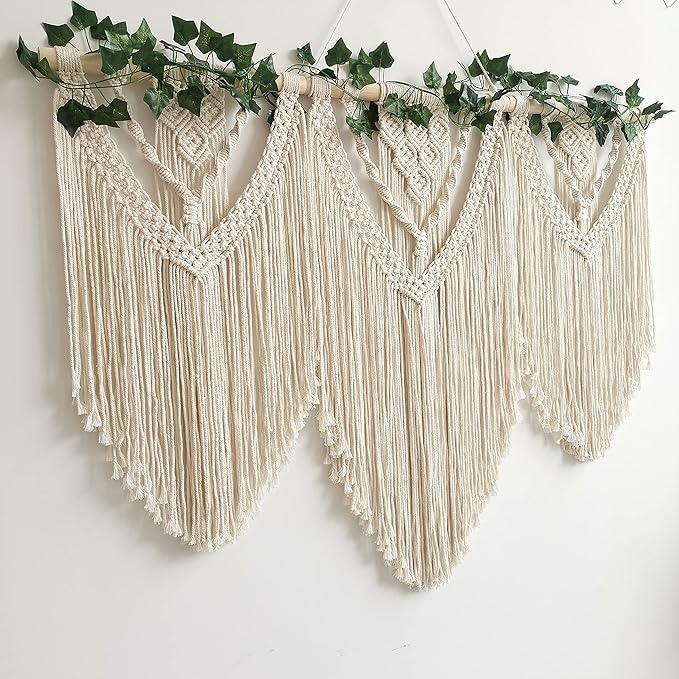 guzhiou large macrame wall hanging - Boho Tapestry Macrame Wall Decor Art- Chic Bohemian Handmade Woven Tapestry Home Decoration for Bedroom Living Room Apartment Wedding Party - 43"x32" (with Ivy)-Ruum Studio Home
